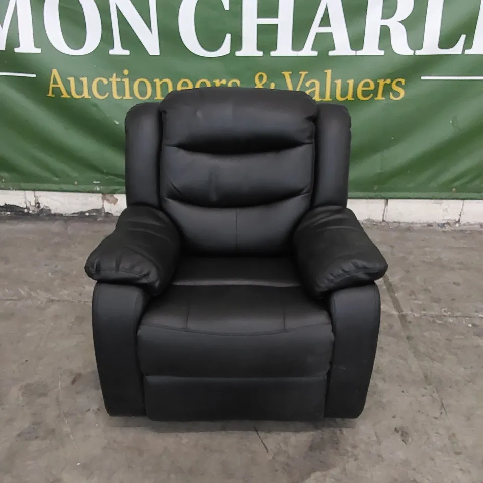 DESIGNER BLACK LEATHER MANUAL RECLINER ARMCHAIR 