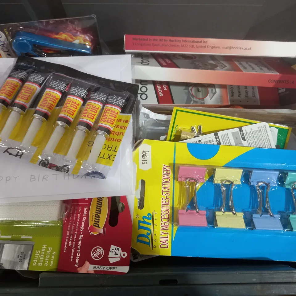 BOX OF 15 ASSORTED ITEMS TO INCLUDE - UNBRANDED SUPER GLUE - PLAYING CARDS - POWERBAIT FISH TROUT BAIT ECT 