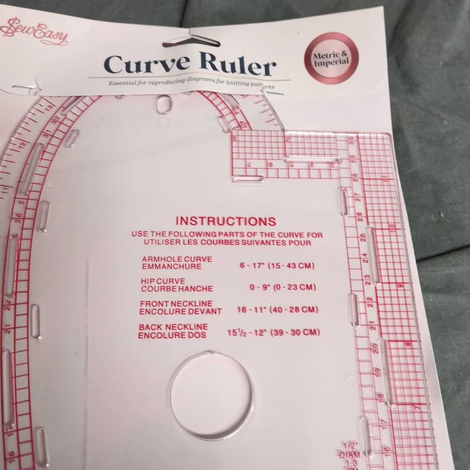 SEWEASY CURVE RULER – ESSENTIAL FOR KNITTING PATTERN DRAFTING (METRIC & IMPERIAL)