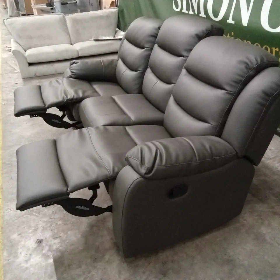 ROTHBURY LUXURY FAUX LEATHER HIGH BACK 3 SEATER MANUAL RECLINER SOFA - CHARCOAL RRP £729