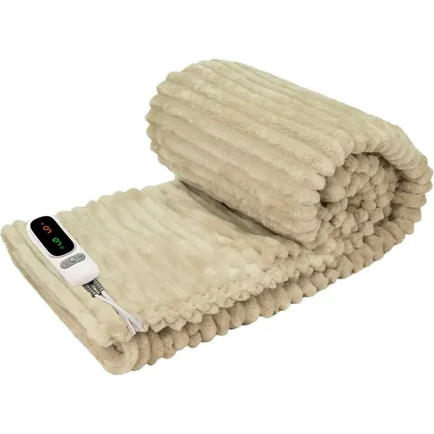 BOXED NEO ELECTRIC BLANKET HEATED FLEECE OVERBLANKET THROW - NATURAL