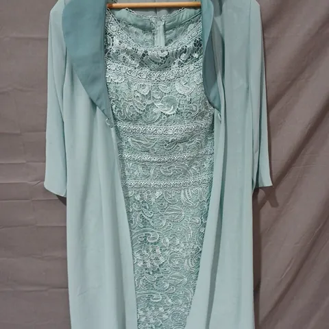 VENI INFANTINO FOR RONALD JOYCE TWO PIECE JACKET & FLORAL MESH DRESS IN BLUE/GREEN - UK 16