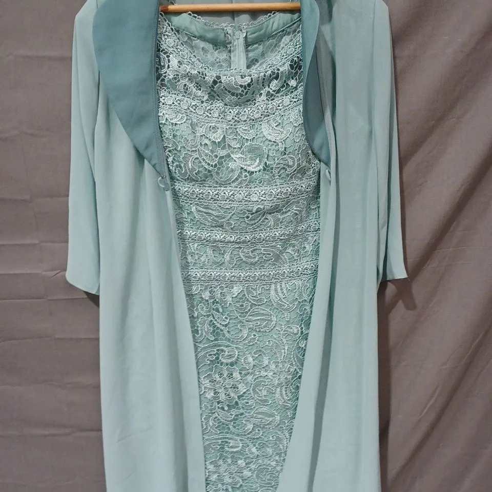 VENI INFANTINO FOR RONALD JOYCE TWO PIECE JACKET & FLORAL MESH DRESS IN BLUE/GREEN - UK 16