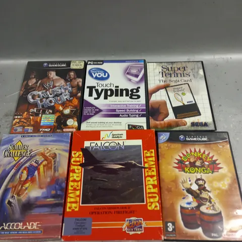 APPROXIMATELY 6 ASSORTED RETRO VIDEOS GAMES TO INCLUDE DONKEY KONG, SUMMER CHALLENGE, CRUSH HOUR ETC