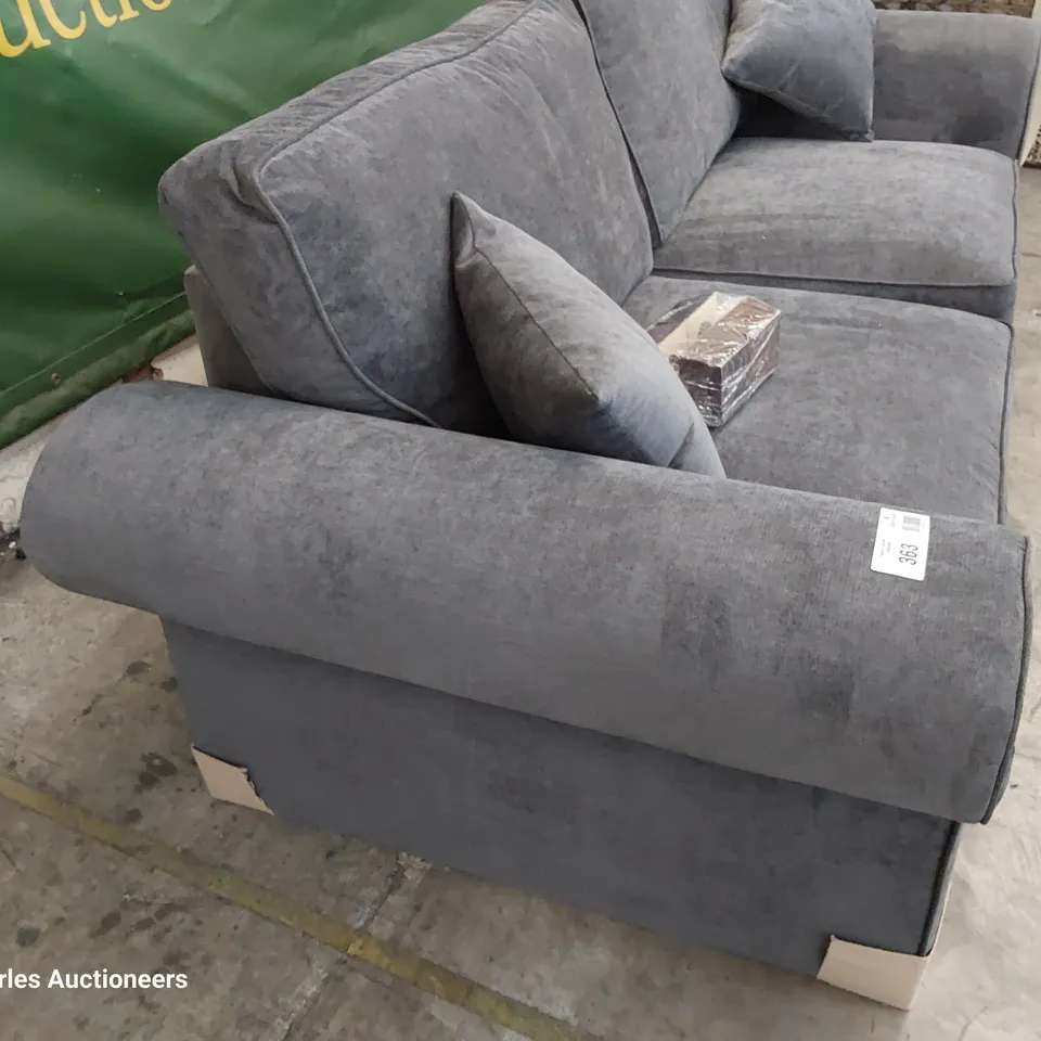 DESIGNER SCROLL ARM THREE SEATER SOFA GREY FABRIC 