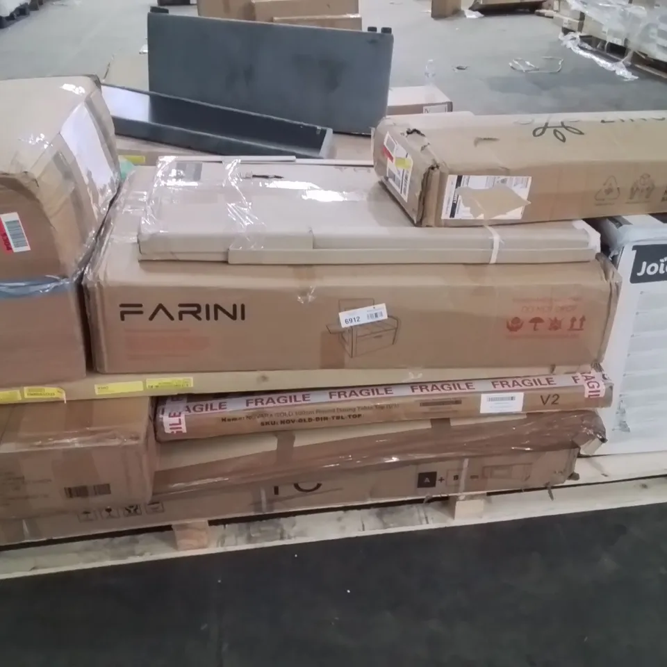 PALLET CONTAINING VARIOUS ASSORTED INCOMPLETE FURNITURE PARTS AND OTHER HOUSEHOLD ITEMS