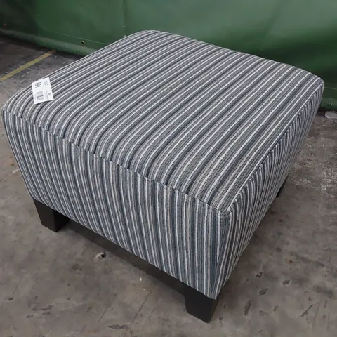 DESIGNER UPHOLSTERED FOOTSTOOL STRIPED GREY FABRIC