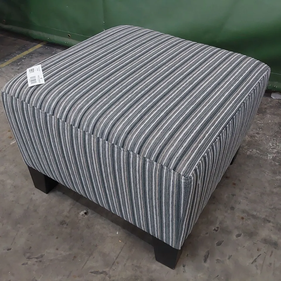 DESIGNER UPHOLSTERED FOOTSTOOL STRIPED GREY FABRIC 