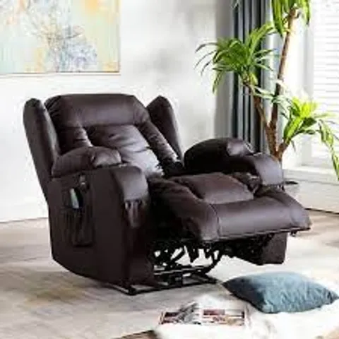 BOXED DESIGNER CAESAR BROWN LEATHER MANUAL RECLINING EASY CHAIR  (2 BOXES)