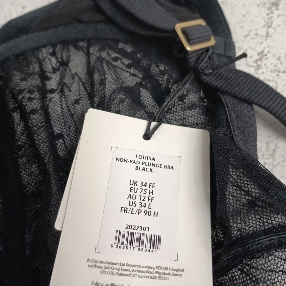KBX LOUISA NON-PAD PLUNGE BRA – BLACK, UK 34 FF