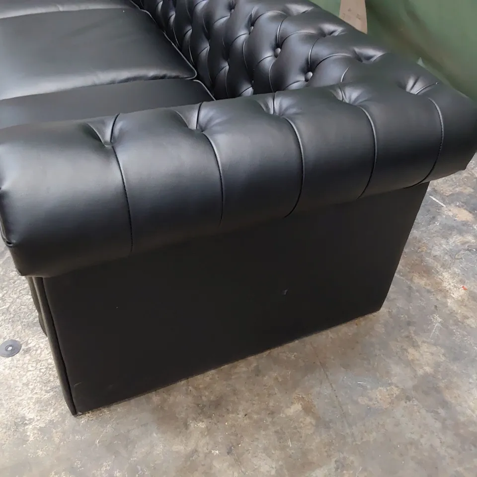 DESIGNER THREE SEATER CHESTERFIELD SOFA BLACK LEATHER 