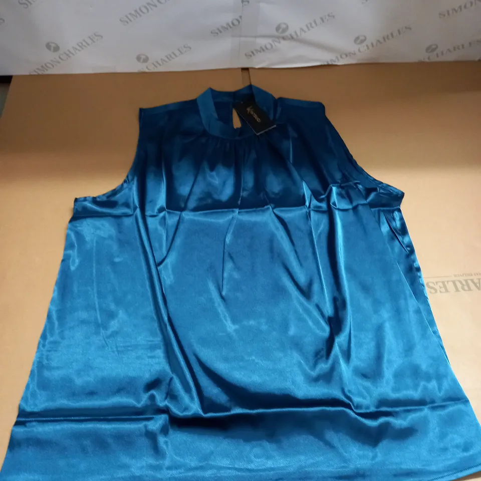 KINTSUGI WOMENS TEAL SLEEVELESS TOP WITH MAGNETIC FASTENING SIZE 10