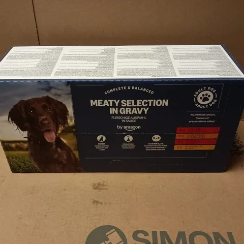 BOX OF 48 X 100G AMAZON COMPLETE AND BALANCED MEATY SELECTION IN GRAVY DOG FOOD