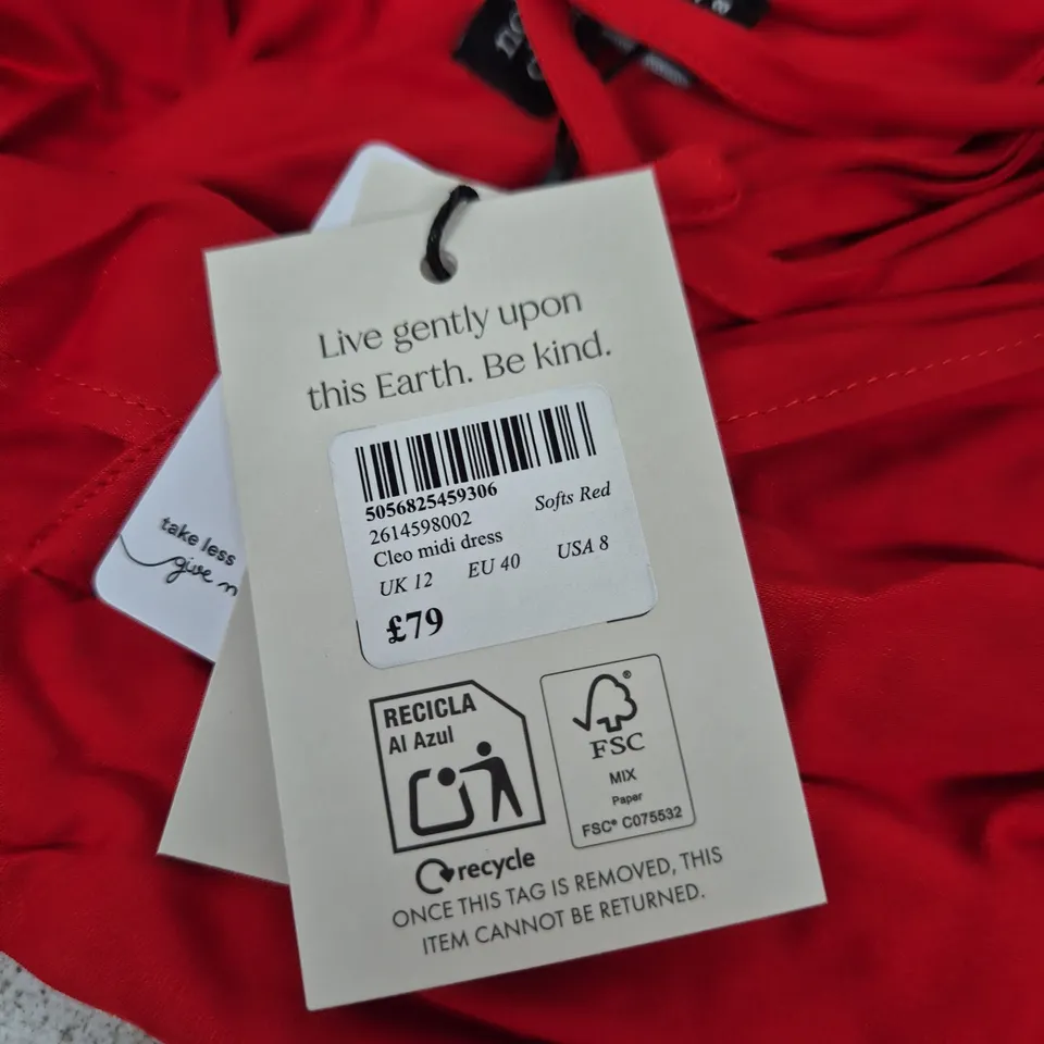 NOBODY'S CHILD CLEO MIDI DRESS – SOFT RED, UK 12 (EU 40, USA 8)
