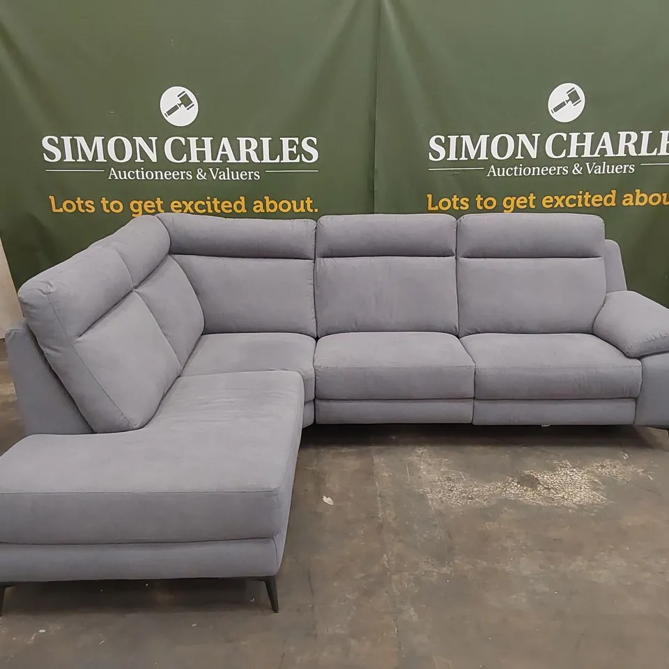 QUALITY DESIGNER ITALIAN MADE MARCELLO GREY FABRIC UPHOLSTERED 1-SEAT RECLINING CORNER SOFA