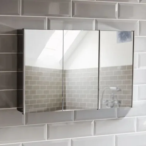 BOXED CARTHAGE BATHROOM TRIPLE 68CM X 45CM SURFACE MOUNT MIRROR CABINET - STAINLESS STEEL (1 BOX)