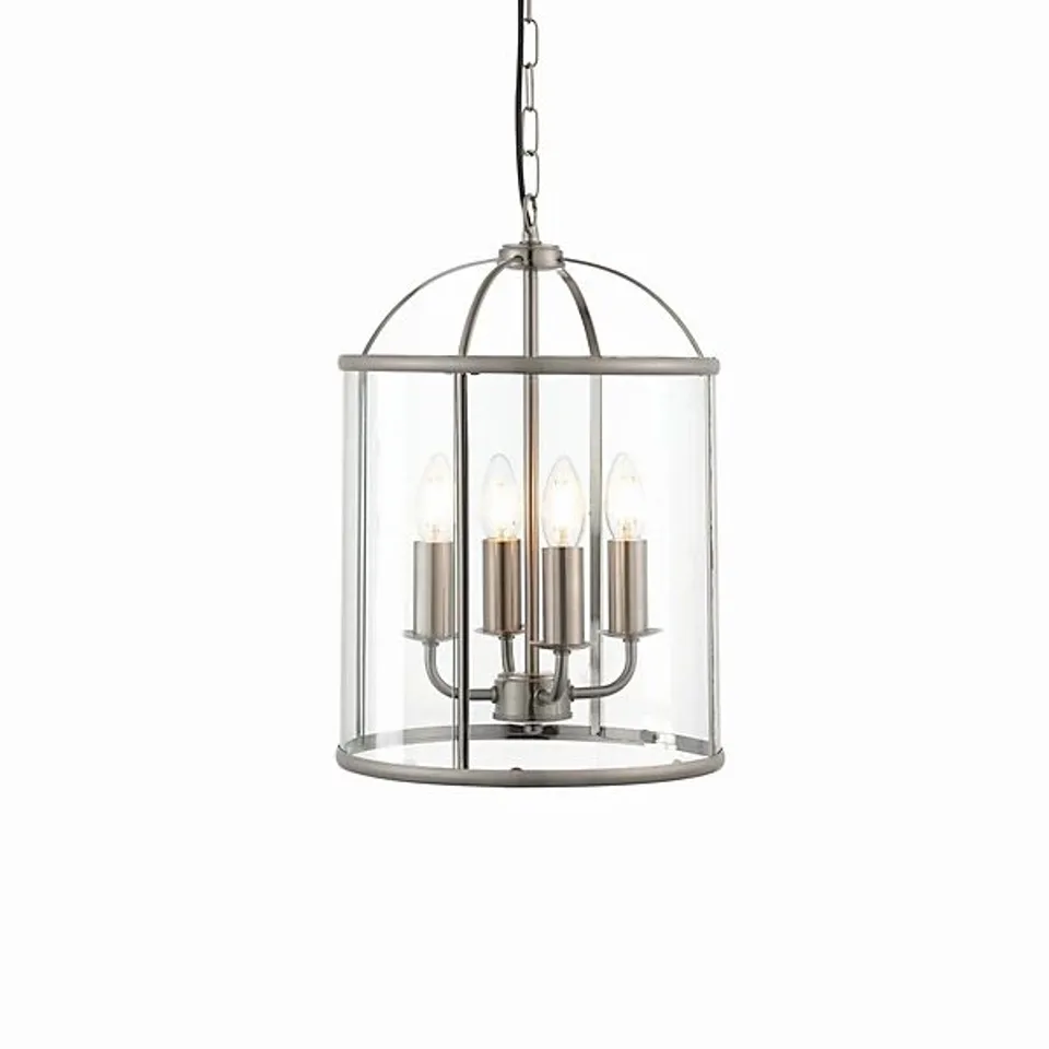 BOXED LUMINOSA LAMBETH 4 LIGHT CEILING PENDANT CLEAR GLASS, SATIN NICKEL, E14