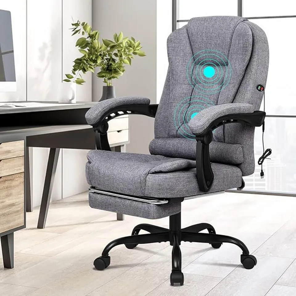 BOXED RACING OFFICE CHAIR WITH FOOTREST  - GREY LEATHER