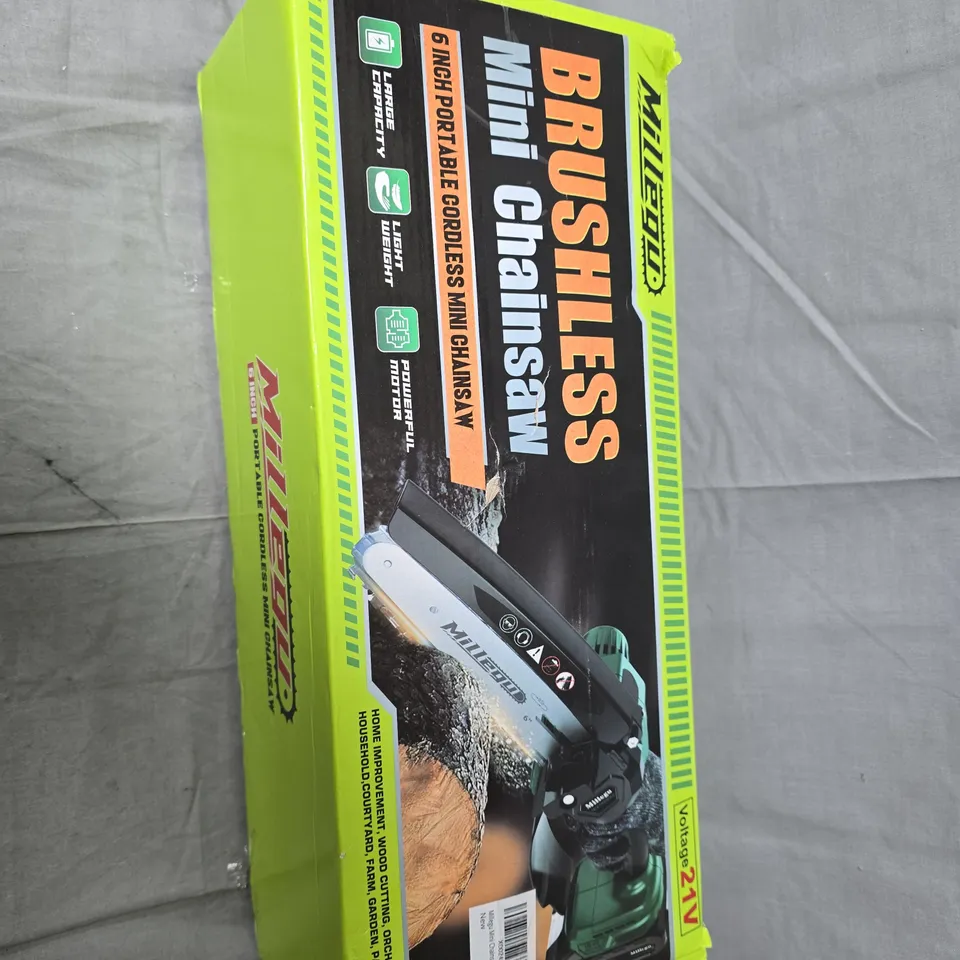 MILLEGU BRUSHLESS MINI CHAINSAW – 6" CORDLESS, 21V MAX (VERIFY MODEL)