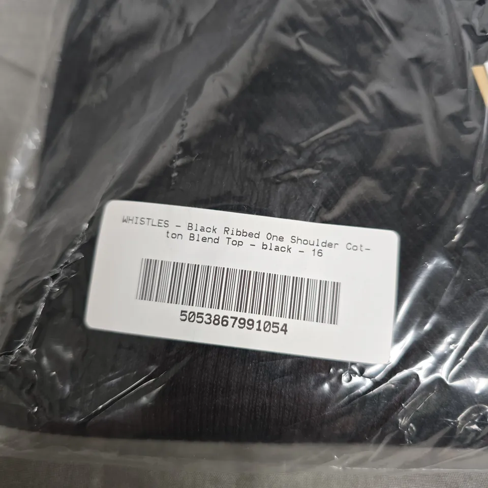 BAGGED WHISTLES BLACK RIBBED ONE-SHOULDER COTTON-BLEND TOP - UK 16