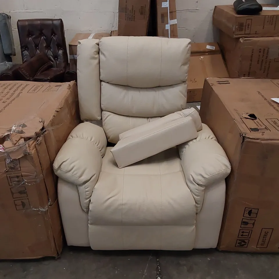 DESIGNER RECLINING EASY CHAIR IN CREAM LEATHER