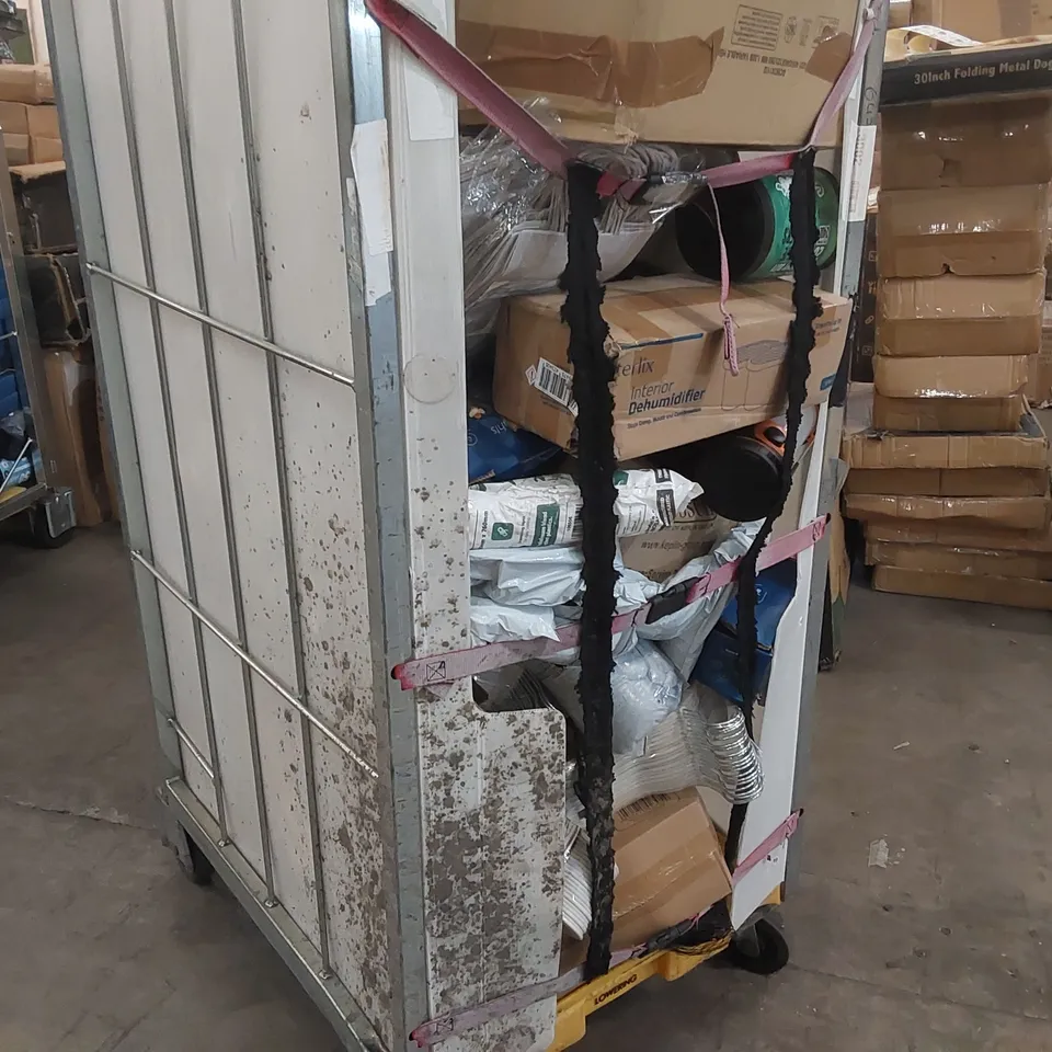 CAGE OF ASSORTED CONSUMER PRODUCTS INCLUDING: CLOTHES HANGERS, DEHUMIDIFIERS, GIFT BAGS ECT // CAGE NOT INCLUDED 