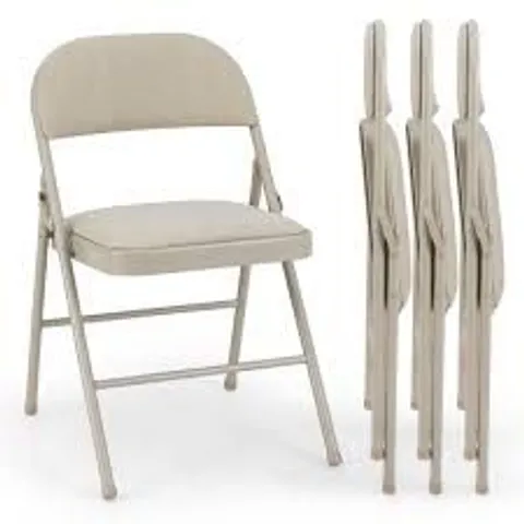 BOXED SET OF 4 FOLDING FABRIC PADDED CHAIRS WITH SPONGE SEAT AND BACKREST-BEIGE- 