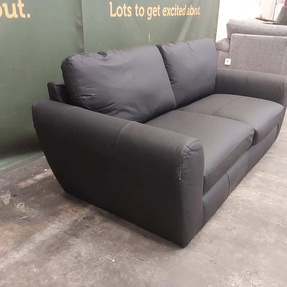 QUALITY DESIGNER SHAY 3-SEATER LEATHER SOFA - BLACK 
