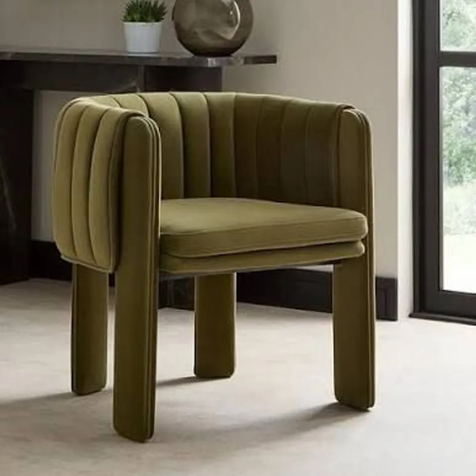 BOXED MILA DOUBLE LAYER PLEATED DINING CHAIR - OLIVE GREEN