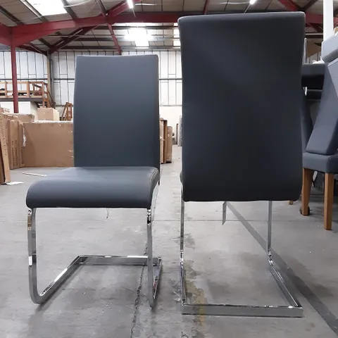 SET OF 4 PU LEATHER DINING CHAIRS WITH CHROME , FEW PATCHES OF MISSING LEATHER 