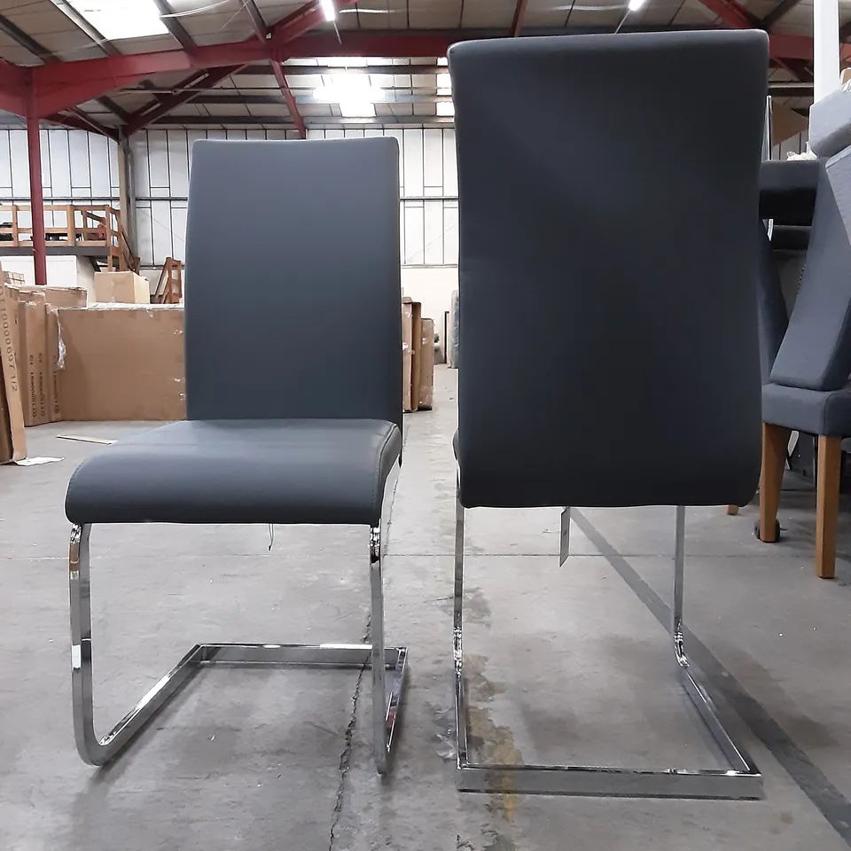 SET OF 4 PU LEATHER DINING CHAIRS WITH CHROME , FEW PATCHES OF MISSING LEATHER 