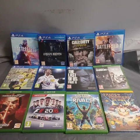 TOTE OF APPROXIMATELY 14 ASSORTED DVD'S & VIDEO GAMES TO INCLUDE -  PS4 BATTLEFIELD 1 , PS4 CALL OF DUTY WWII , PS4 FIFA 18 ETC