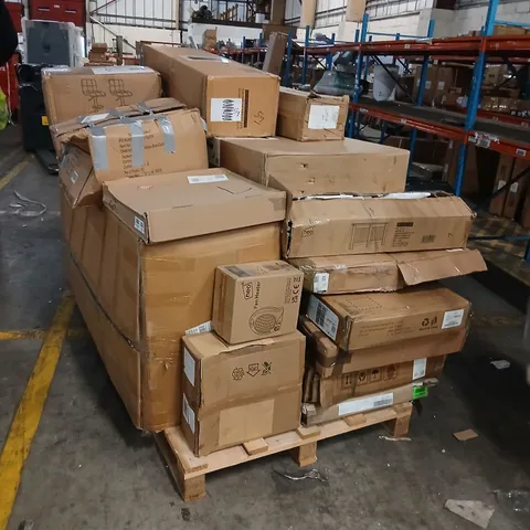 PALLET OF ASSORTED PRODUCTS TO INCLUDE; CUBAN CREAM CHAIR, DINING TABLE PARTS AND RADIATOR COVER