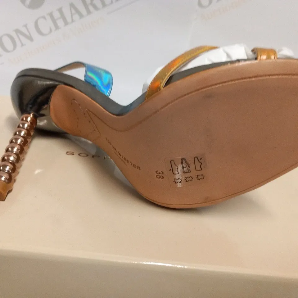 BOXED PAIR OF SOPHIA WEBSTER JUST SAYING SANDAL 100 GUNMETAL SIZE 38