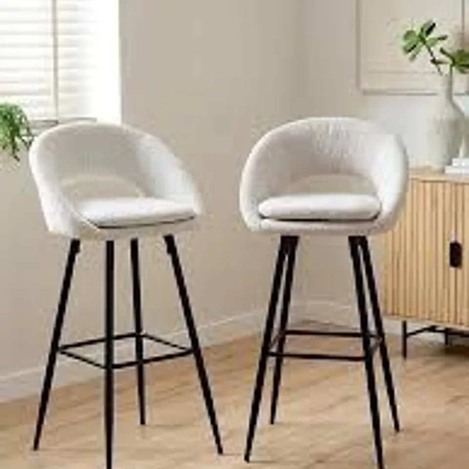BOXED AURELIA BOUCLE PAIR OF BAR STOOLS WITH BLACK LEGS (1 BOX) RRP £199