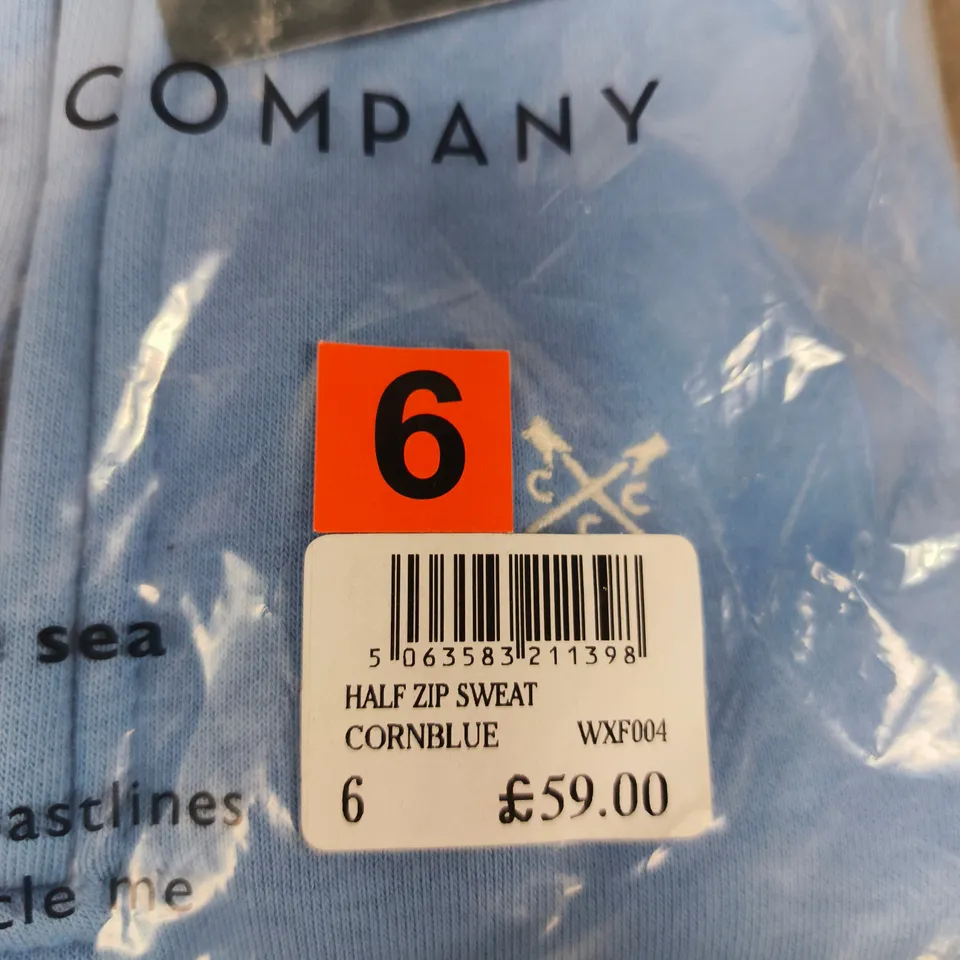 CREW CLOTHING COMPANY HALF ZIP SWEATSHIRT – CORNBLUE, UK SIZE 6, MEN'S
