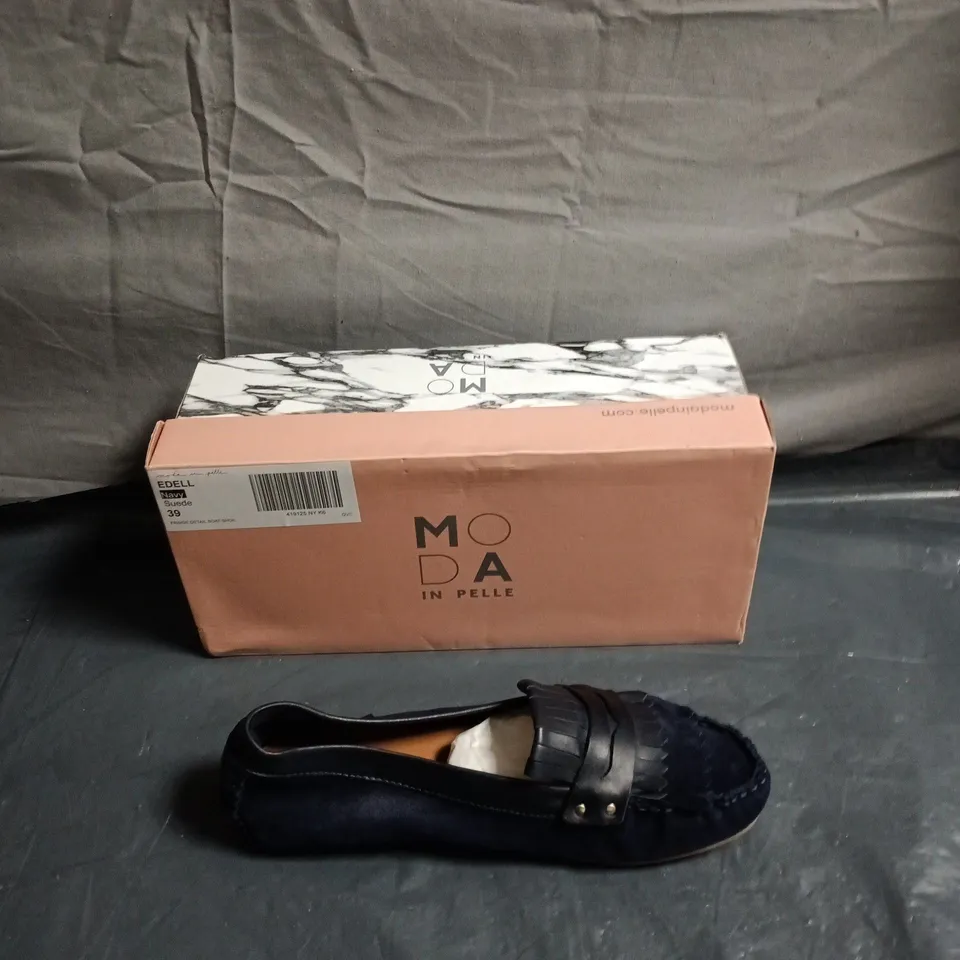 MODA IN PELLE NAVY SUEDE LOAFERS – WOMEN'S, EU 39 , BOXED