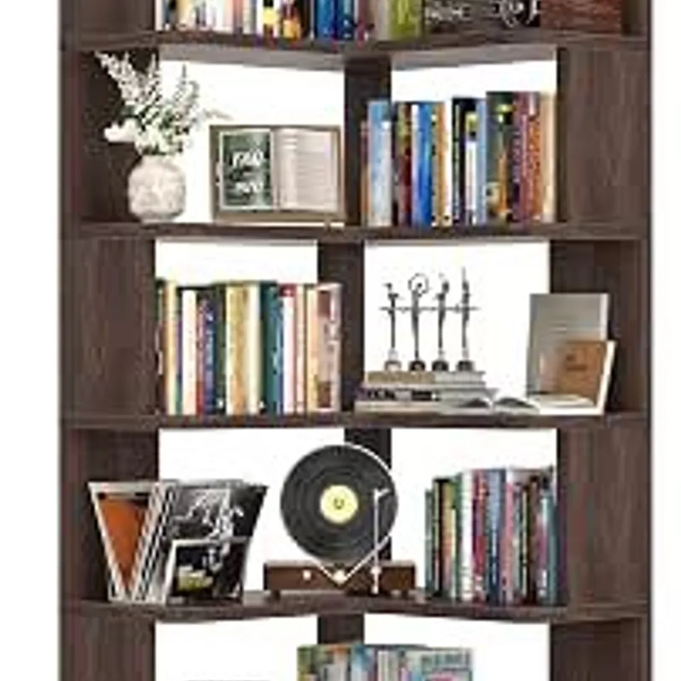 BOXED 6-SHELF L SHAPED CORNER BOOKSHELF WITH BAFFLE - BLACK WALNUT