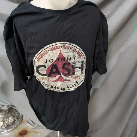 BLACK COTTON T‑SHIRT WITH JONNY CASH  CIRCULAR GRAPHIC PRINT – SIZE L