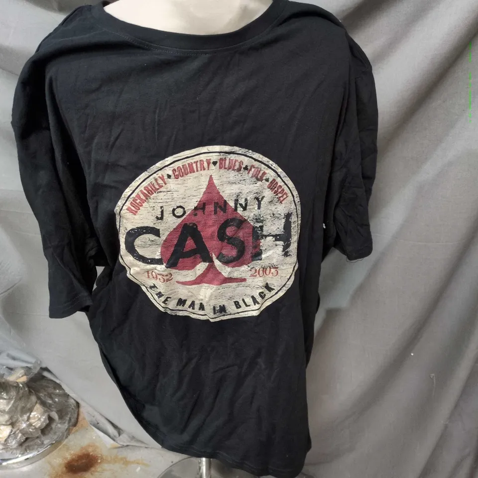 BLACK COTTON T‑SHIRT WITH JONNY CASH  CIRCULAR GRAPHIC PRINT – SIZE L