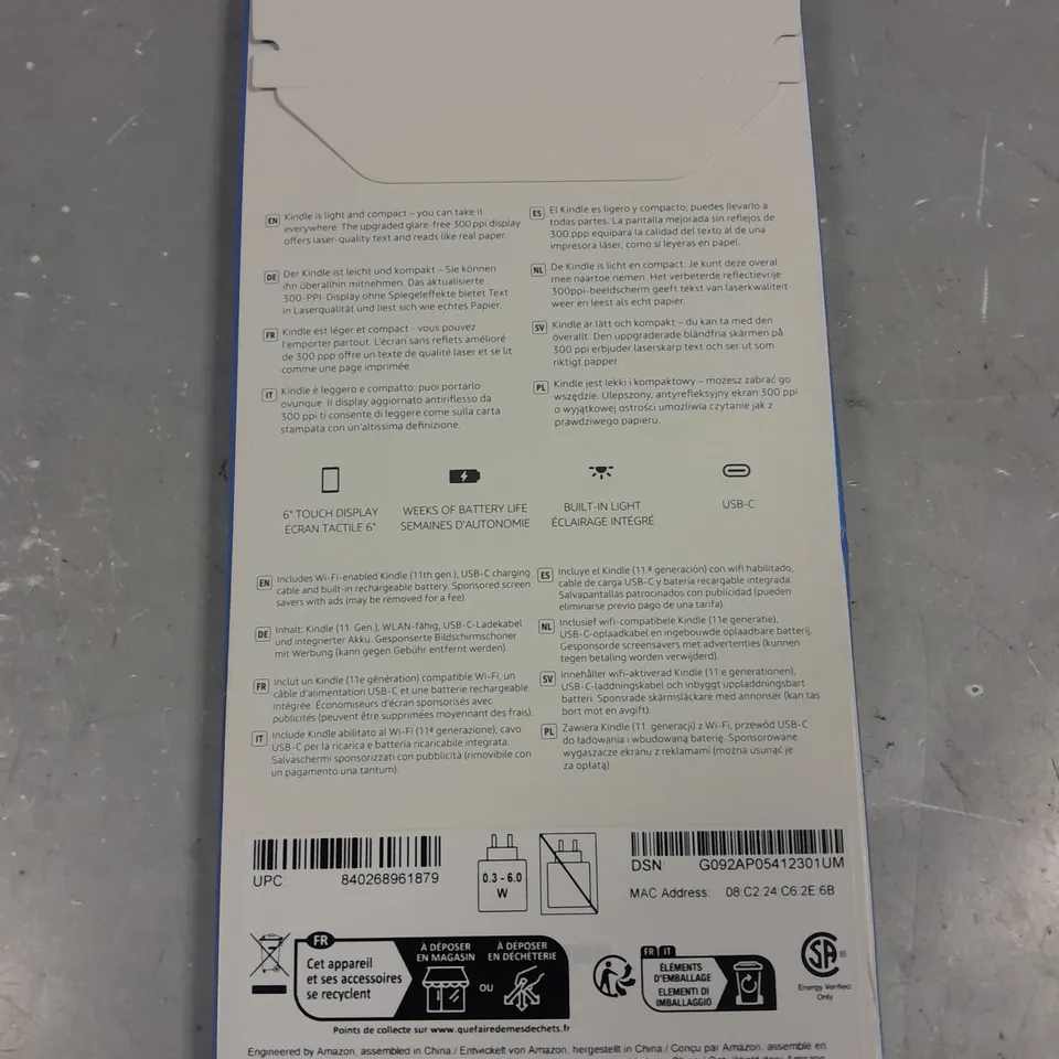 SEALED AMAZON KINDLE 16GB IN BLACK