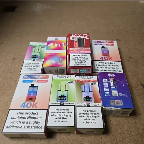 APPROXIMATELY 15 ASSORTED E-CIGARETTE AND VAPE PRODUCTS TO INCLUDE IVG, CRYSTAL PRO, MVP ETC 