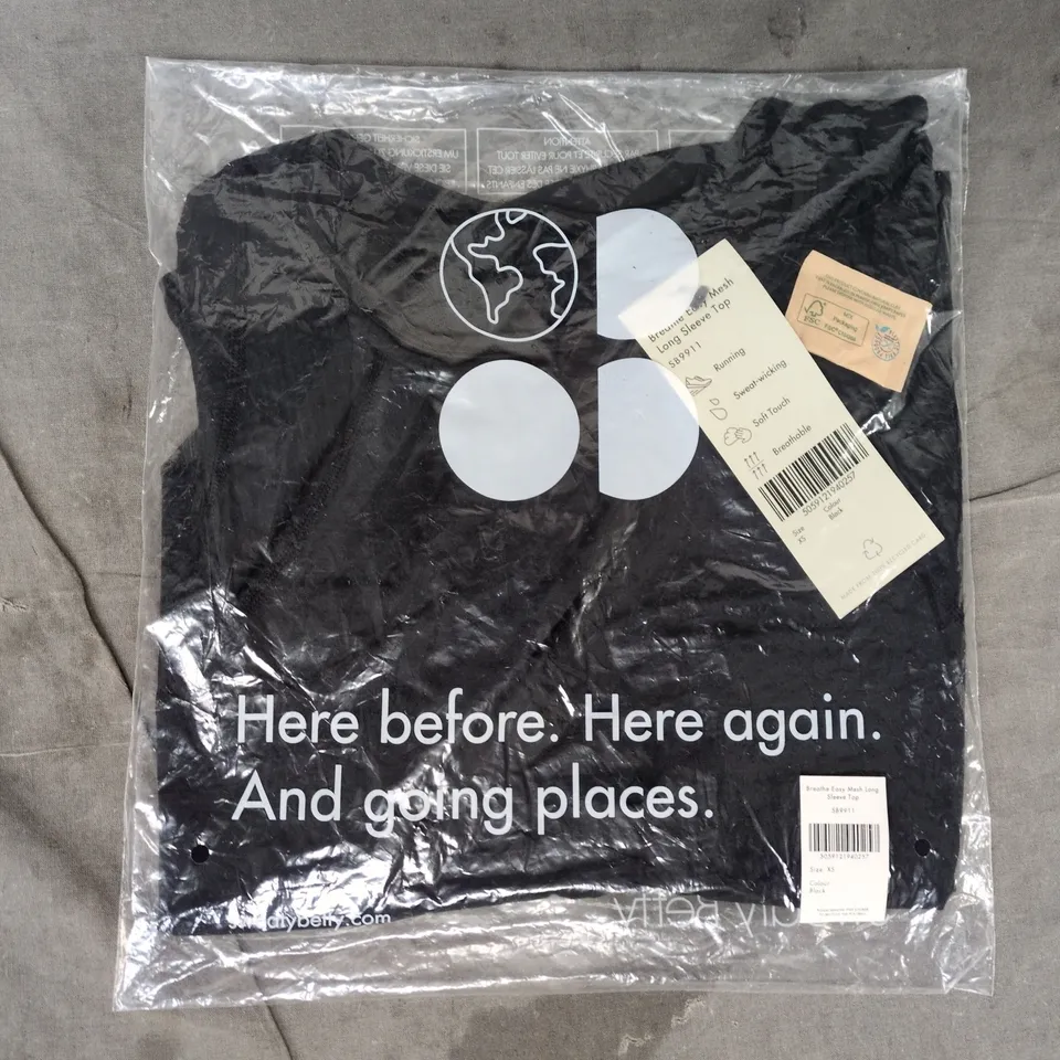 BAGGED SWEATY BETTY BREATHE EASY MESH LONG SLEEVE TOP IN BLACK SIZE XS