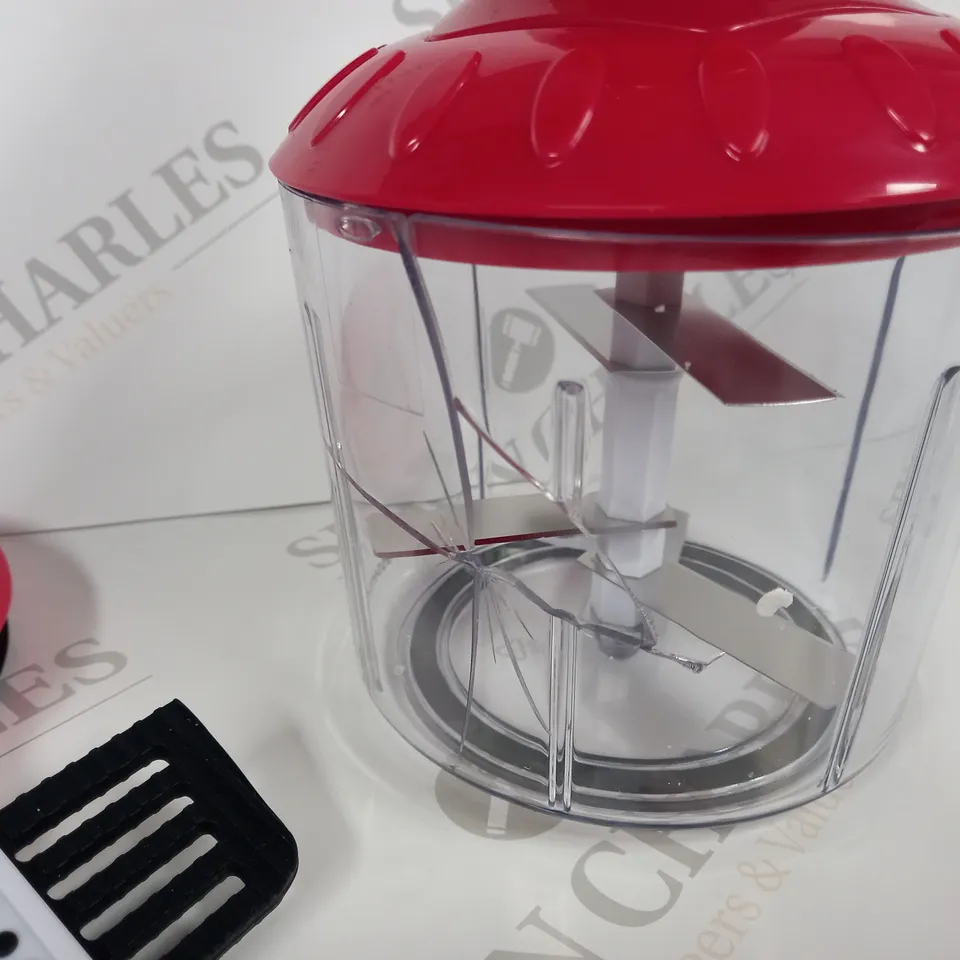 COOKS ESSENTIALS 5 BLADE PRESS CHOPPER WITH STORAGE LID - RED