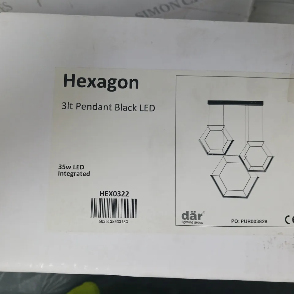 BRAND NEW BOXED DAR LIGHTING HEXAGON 3 LIGHT BLACK LED PENDANT LIGHT 