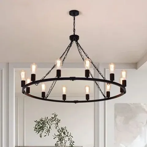 BOXED TURCO 12-LIGHT WAGON WHEEL CHANDELIER 