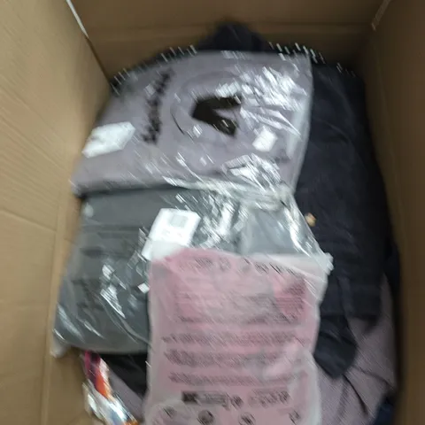 LARGE BOX OF APPROXIMATELY 25 ASSORTED CLOTHING ITEMS IN VARIOUS COLOURS, STYLES AND SIZES - COLLECTION ONLY