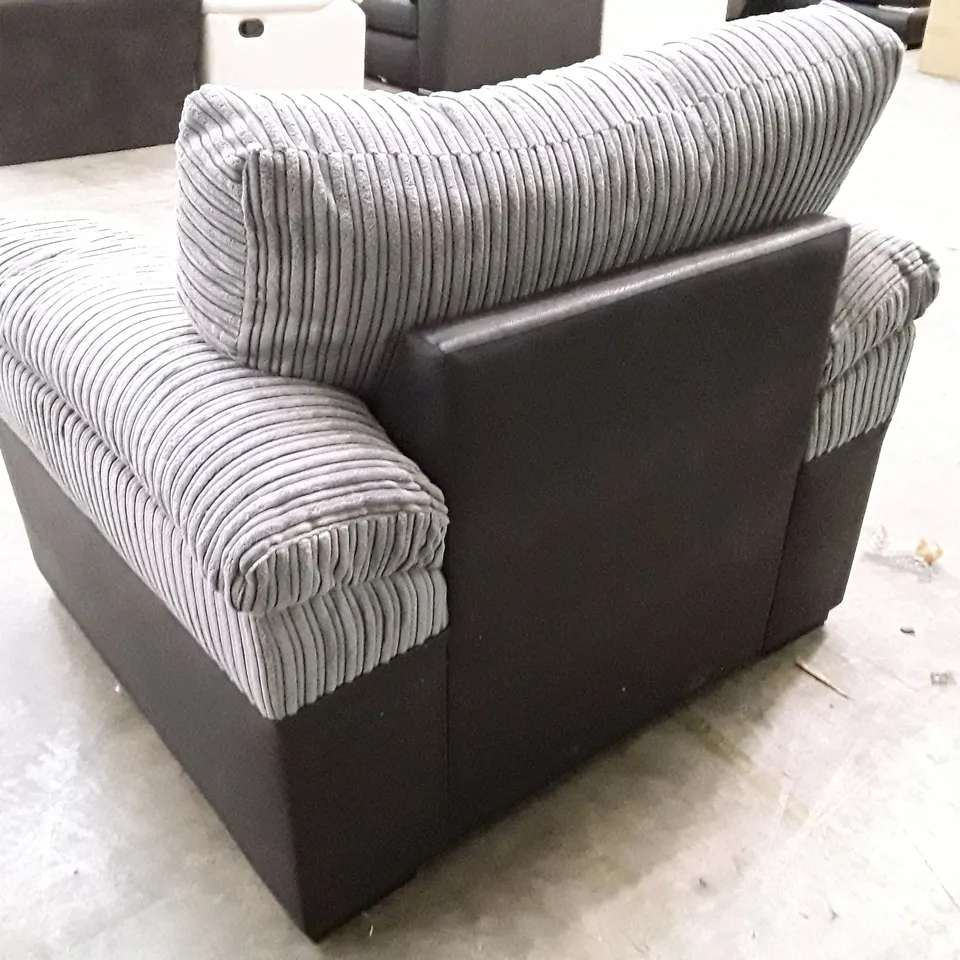 QUALITY DESIGNER ARMCHAIR - GREY CORDUROY FABRIC