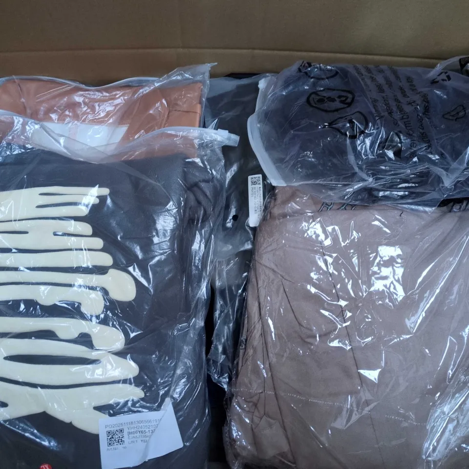 LARGE BOX OF APPROXIMATELY 25 ASSORTED CLOTHING ITEMS IN VARIOUS COLOURS, STYLES AND SIZES - COLLECTION ONLY