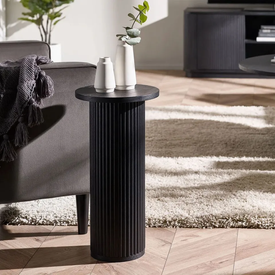 BOXED AUMAN BLACK FLUTED DRINKS TABLE